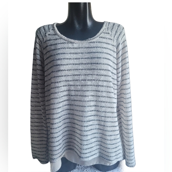 Suzy Shier Cream and Black Striped Long Sleeve Top M - Picture 1 of 6